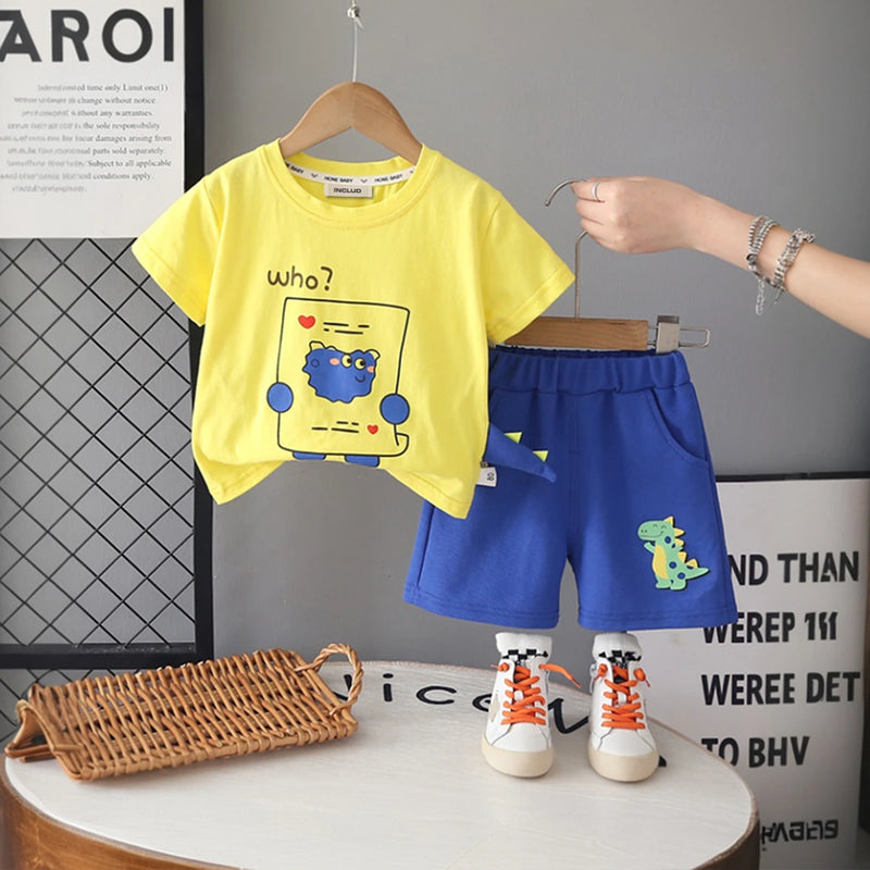 Boys Yellow Graphics Short Sleeves T-Shirt With Shorts Set Sets Yellow 1-2 Y