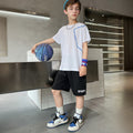 Boys White Typographic Sports Printed Summer T-Shirt With Shorts Set 2 pc. Sets White 5-6 Y