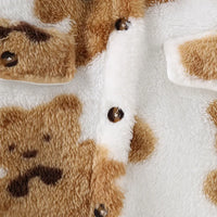 Boys White Long Sleeves Jacket With Self-Design Bear Patterns Coats & Jackets