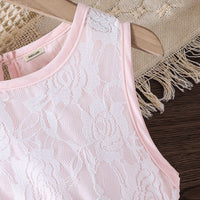 Girls Light Pink Flower Appliqued Sleeveless Dress Casual Dresses