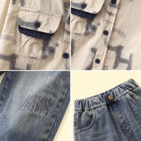 Boys Beige Typographic Shirt With Denim Pants Sets 2 pc. Sets