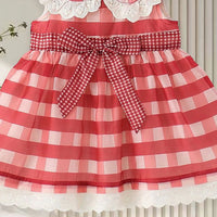Girls Red Checked Cherry Applique Fit & Flare Casual Dress Casual Dresses
