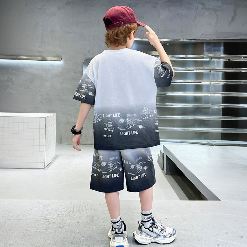 Boys White Typographic Printed Summer T-Shirt With Shorts Set 2 pc. Sets