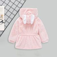 Girls Light Pink Solid Polar Fleece Ear Hooded Jacket Coats & Jackets