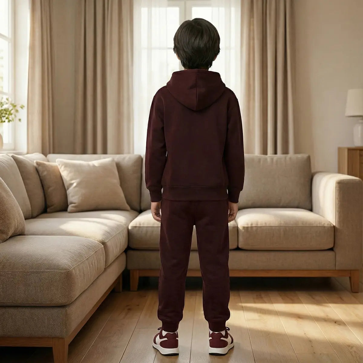 Boys Maroon Dinosaur Graphics Hoodies Sweatshirt With Joggers Sets 2 pc. Sets