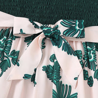 Girls Dark Green Floral Print Smocked Casual Dress Casual Dresses