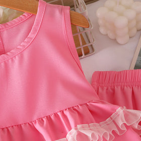 Girls Pink Solid Sleeveless Peplum Top With Pants Co-ord Sets Sets