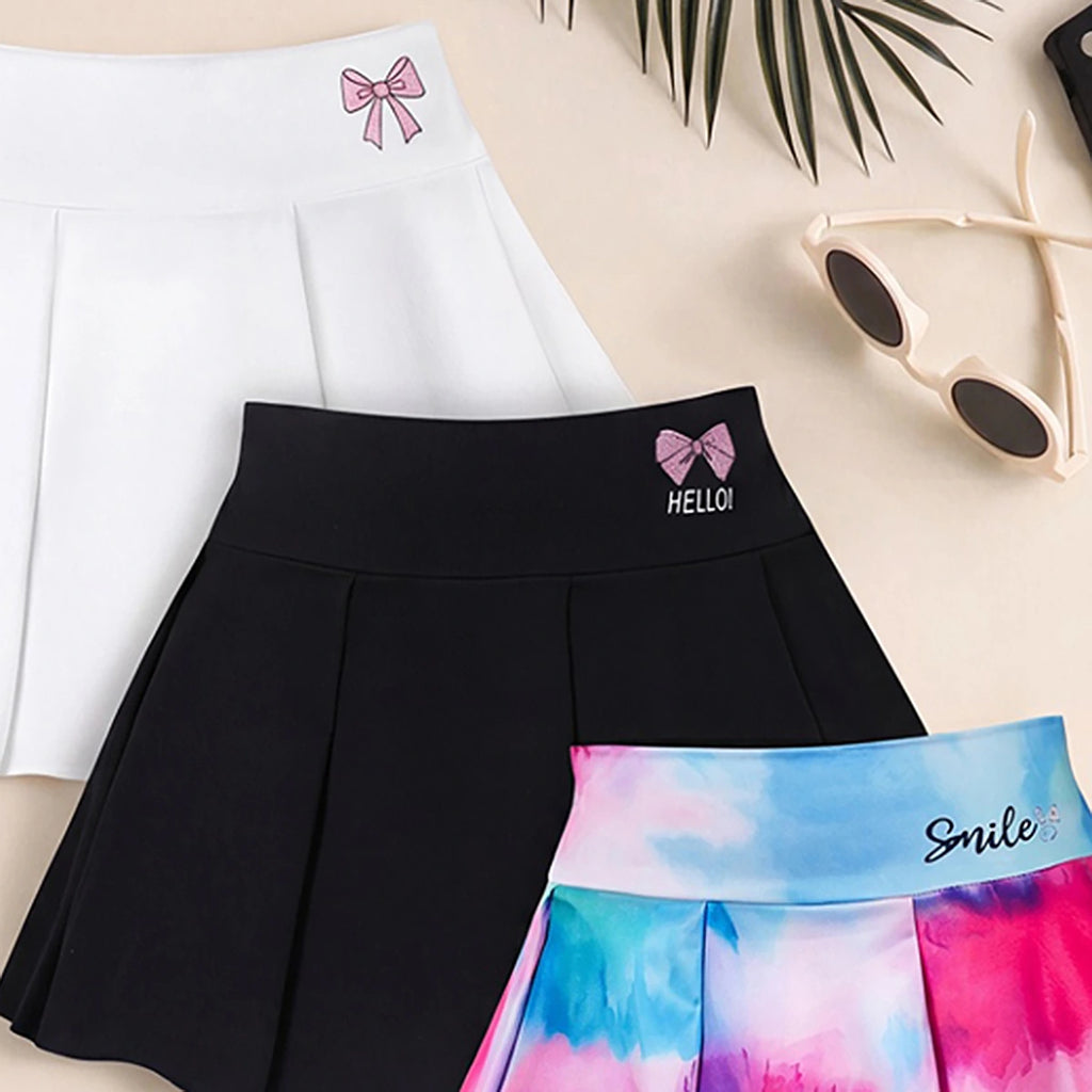 Girls Multicolor Bow Print Pleated Skorts Pack Of 3 Skirts