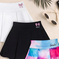 Girls Multicolor Bow Print Pleated Skorts Pack Of 3 Skirts
