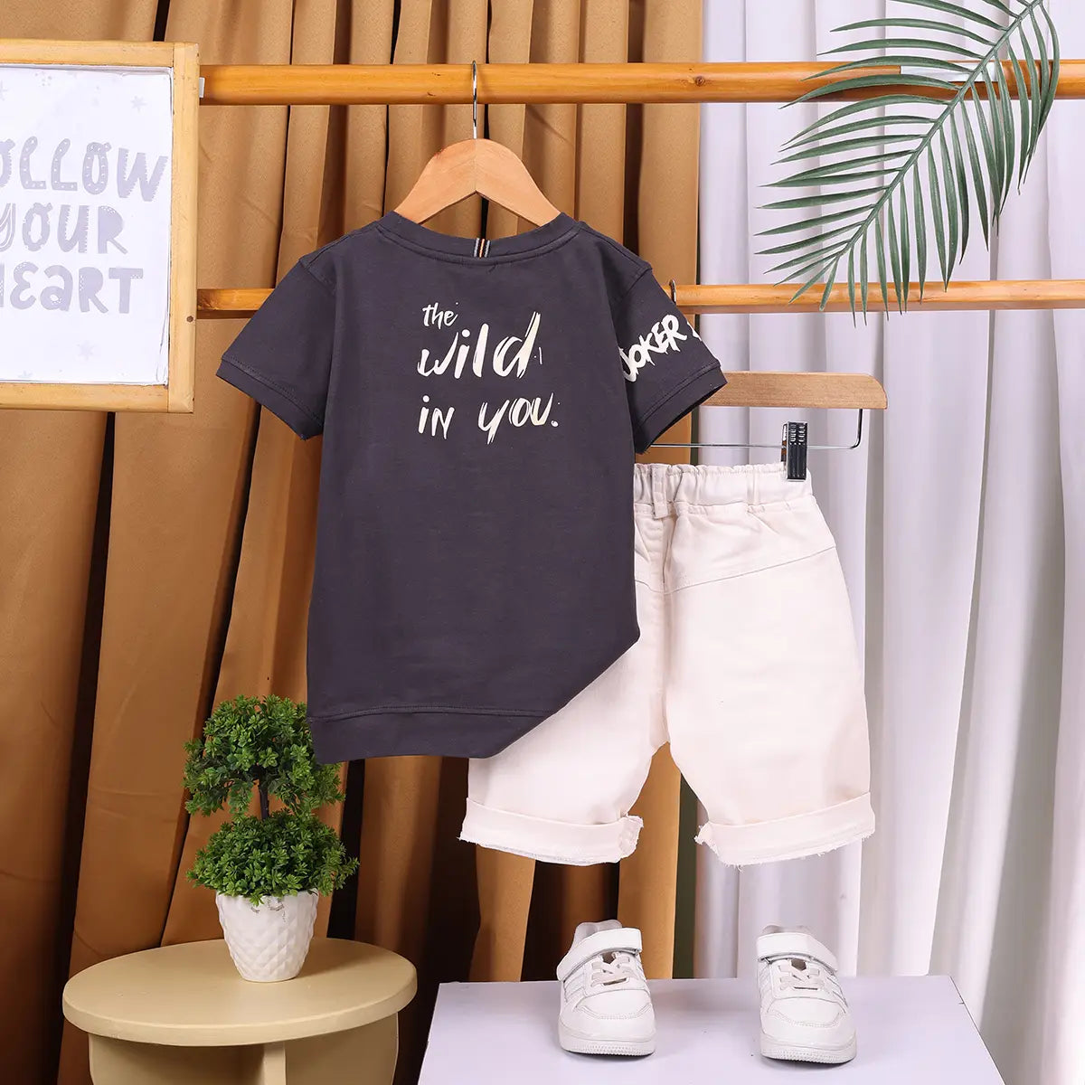 Boys Black Typographic Printed Short Sleeve T-Shirt With Elasticated Shorts Sets 2 pc. Sets