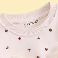 Girls Apricot Floral Sweatshirt & Denim Pants Sets Sets