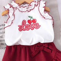 Girls White Love Typography Print Sleeveless Top With Skirt Sets 2 pc. Sets