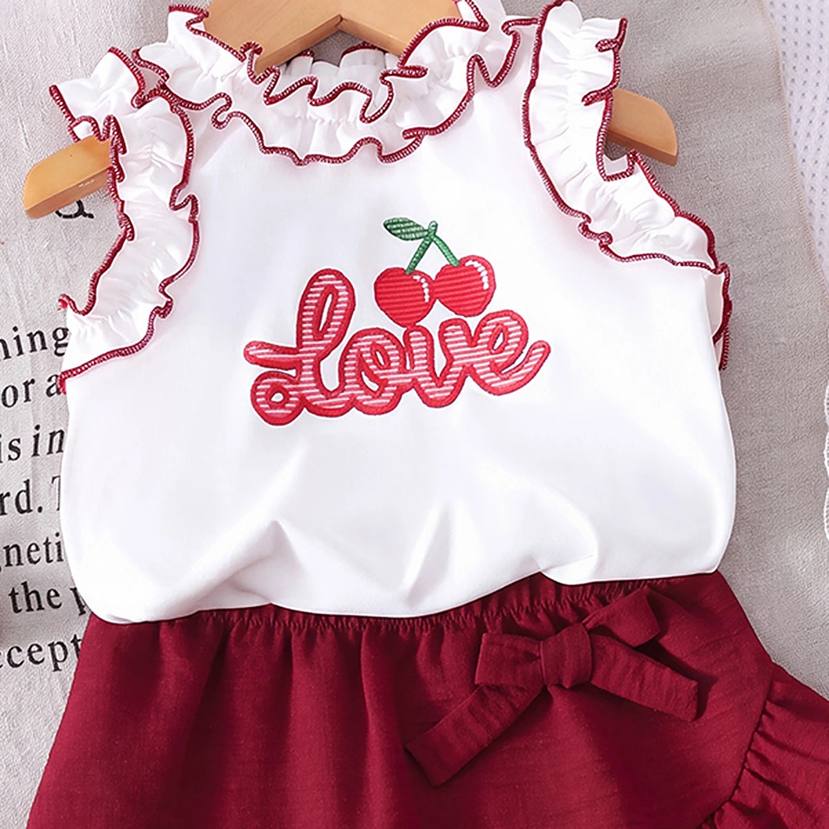 Girls White Love Typography Print Sleeveless Top With Skirt Sets 2 pc. Sets