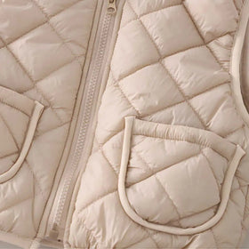 Boys Beige Long Sleeve Fleece Jacket With Quilted Vest & Jogger Sets Sets