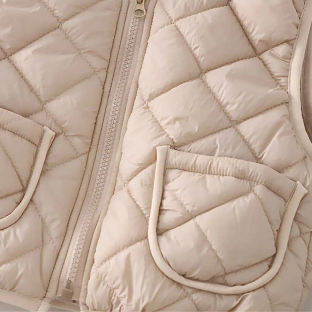 Boys Beige Long Sleeve Fleece Jacket With Quilted Vest & Jogger Sets Sets