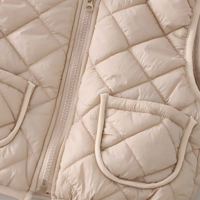 Boys Beige Long Sleeve Fleece Jacket With Quilted Vest & Jogger Sets Sets