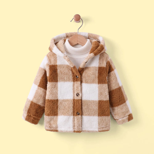 Girls Brown Checked Long Sleeve Hooded Jacket Coats & Jackets Brown 2-3 Y