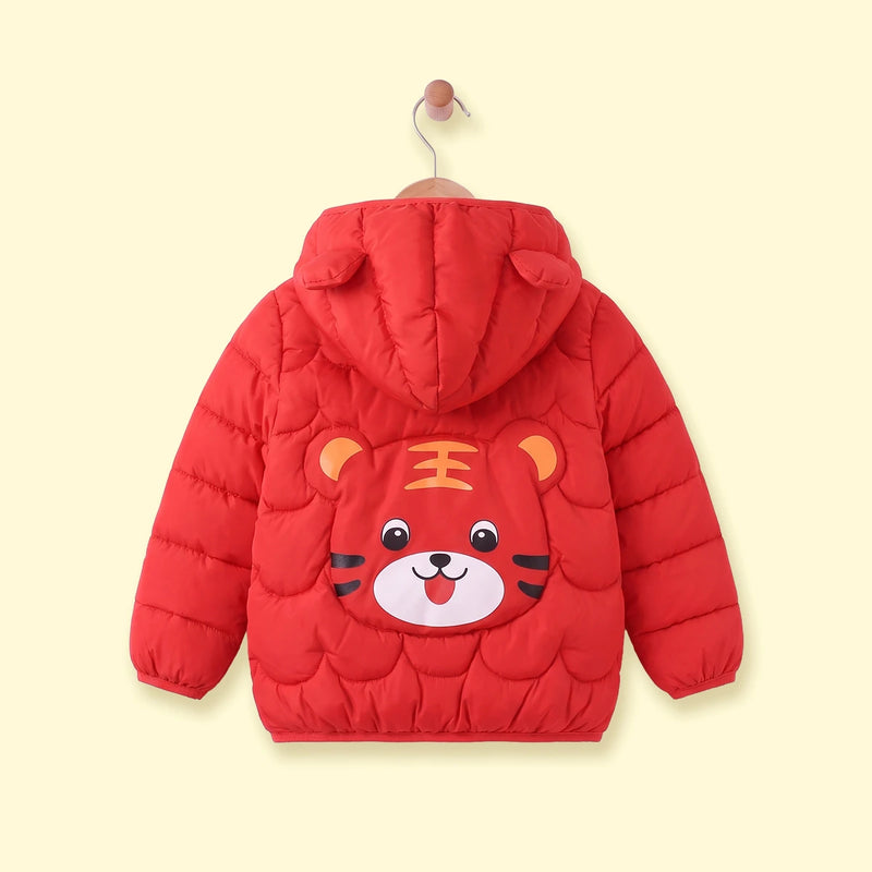 Girls Red Bear Ear On Hood Quilted Zip-up Jacket Coats & Jackets
