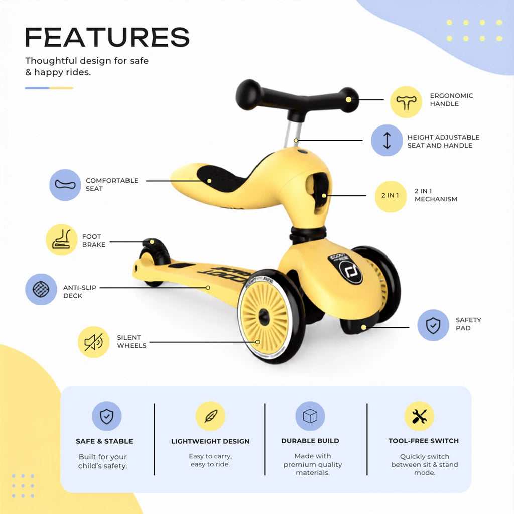 Scoot & Ride-2-in-1 Sit & Ride Kids Scooter with Adjustable Seat, Lemon, Ages 1-5 Years Trending Accessories
