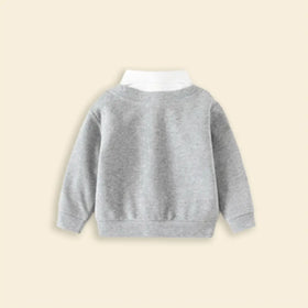 Boys Grey Long Sleeves Sweater With Shirt Collar Sweaters & Cardigans