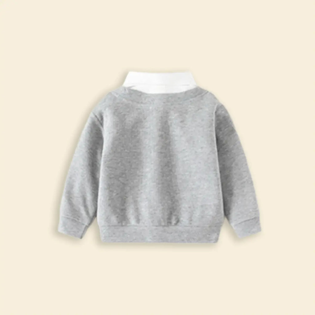 Boys Grey Long Sleeves Sweater With Shirt Collar Sweaters & Cardigans