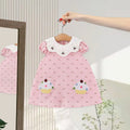 Girls Pink Cherry Printed Puff Sleeve A-line Dress Casual Dresses Pink 1-2 Y