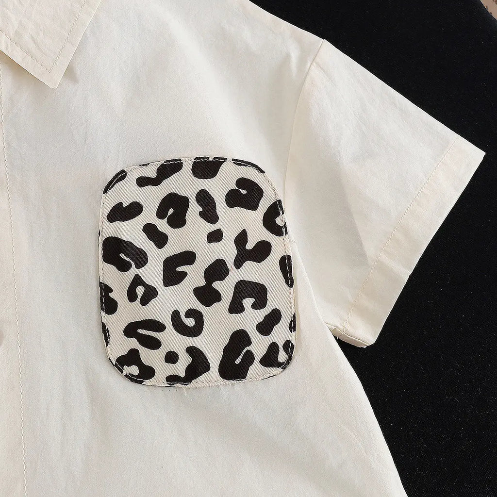 Boys Beige Animal Print Shirt with Elasticated Shorts Sets 2 pc. Sets