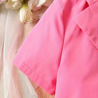 Girls Pink Color-blocked Blazer Top With camisole Top And Pleated Skirt Sets Sets