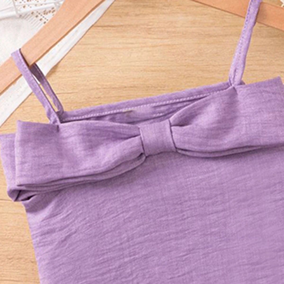 Girls Purple Textured Sleeveless Crop Top With Pants Co-ord Sets Sets
