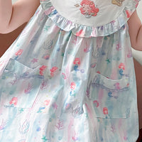 Girls Light Blue Mermaid Print Ruffle A-Line Dress Casual Dresses