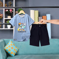 Boys Blue Graphic Short Sleeve T-Shirt With Elasticated Cargo Shorts Sets Sets Blue 1-2 Y