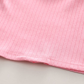 Girls Pink Self Striped Knitted Top With Printed Pant Set 2 pc. Sets
