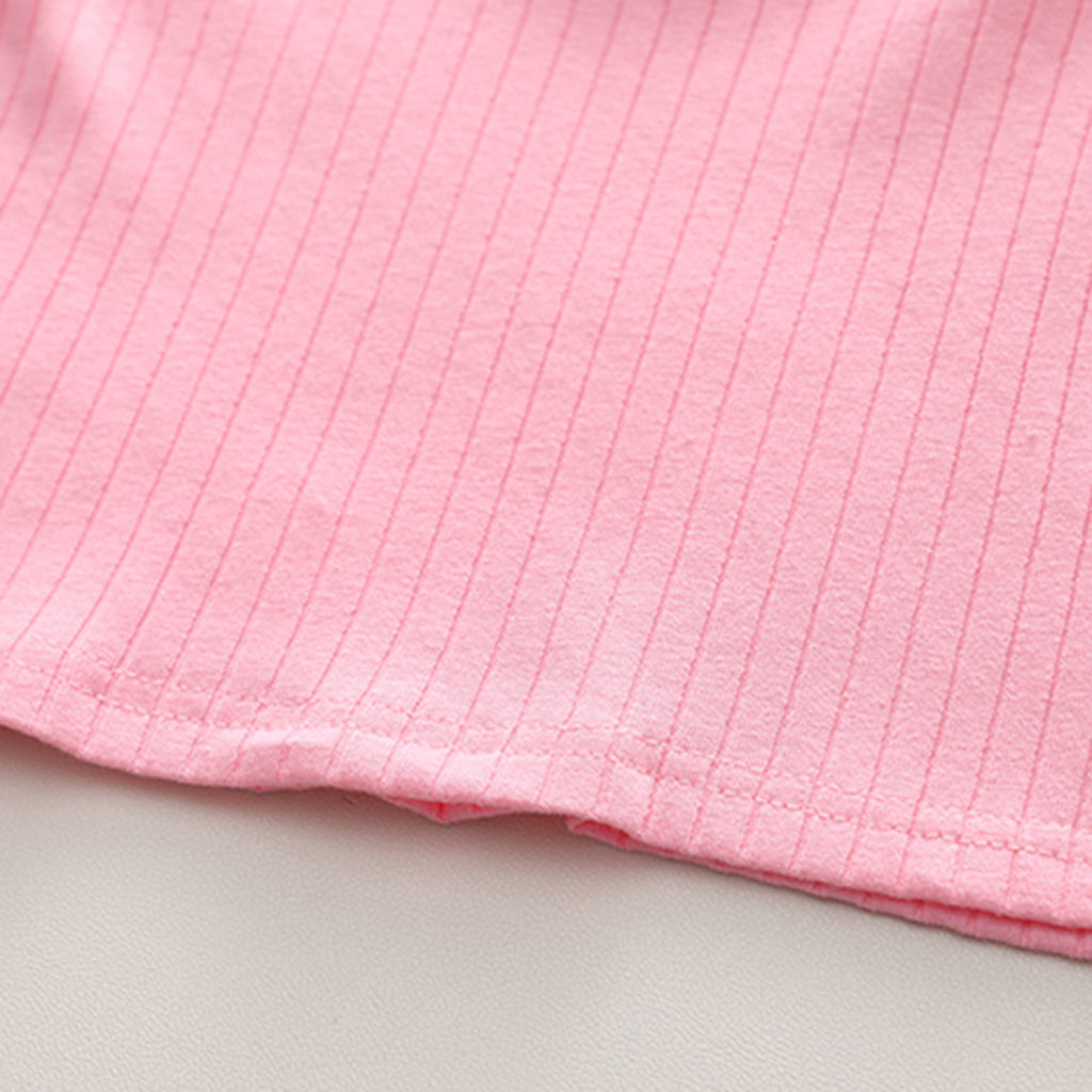Girls Pink Self Striped Knitted Top With Printed Pant Set 2 pc. Sets