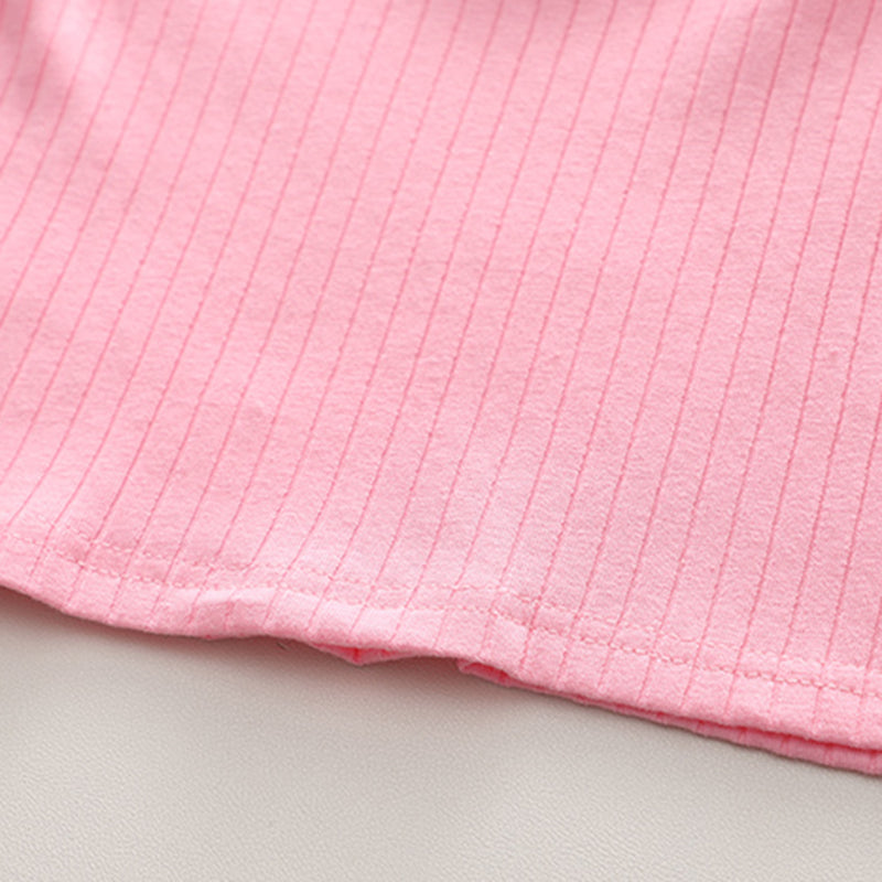 Girls Pink Self Striped Knitted Top With Printed Pant Set 2 pc. Sets