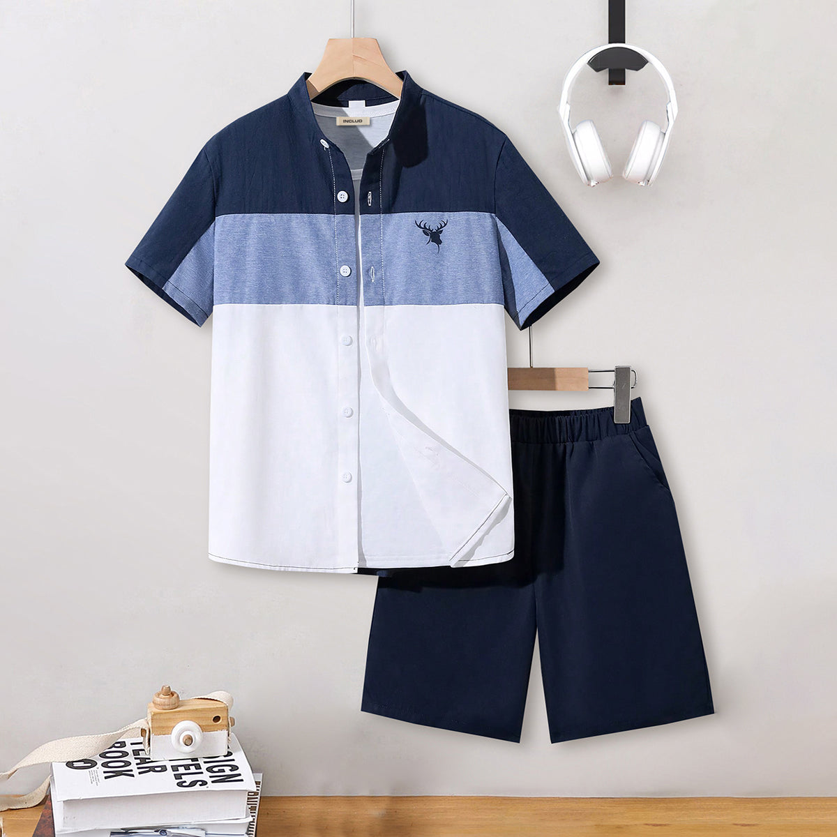 Boys Colorblocked Short Sleeves Shirt With Shorts Set 2 pc. Sets Multicolor 7-8 Y