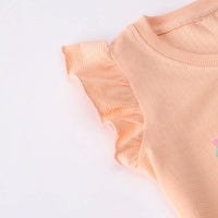 Girls Orange Typographic Printed Top With Denim Shorts Sets 2 pc. Sets