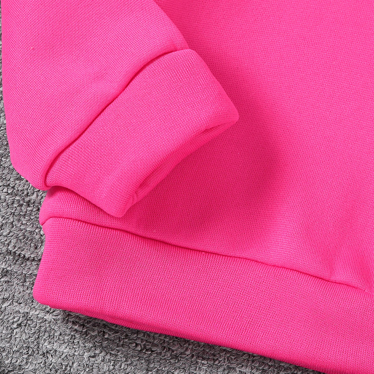 Girls Fuchsia Self Typographic 3D Puff Designed SweatShirt With Jogger Winter Set 2 pc. Sets