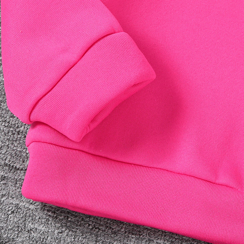 Girls Fuchsia Self Typographic 3D Puff Designed SweatShirt With Jogger Winter Set 2 pc. Sets