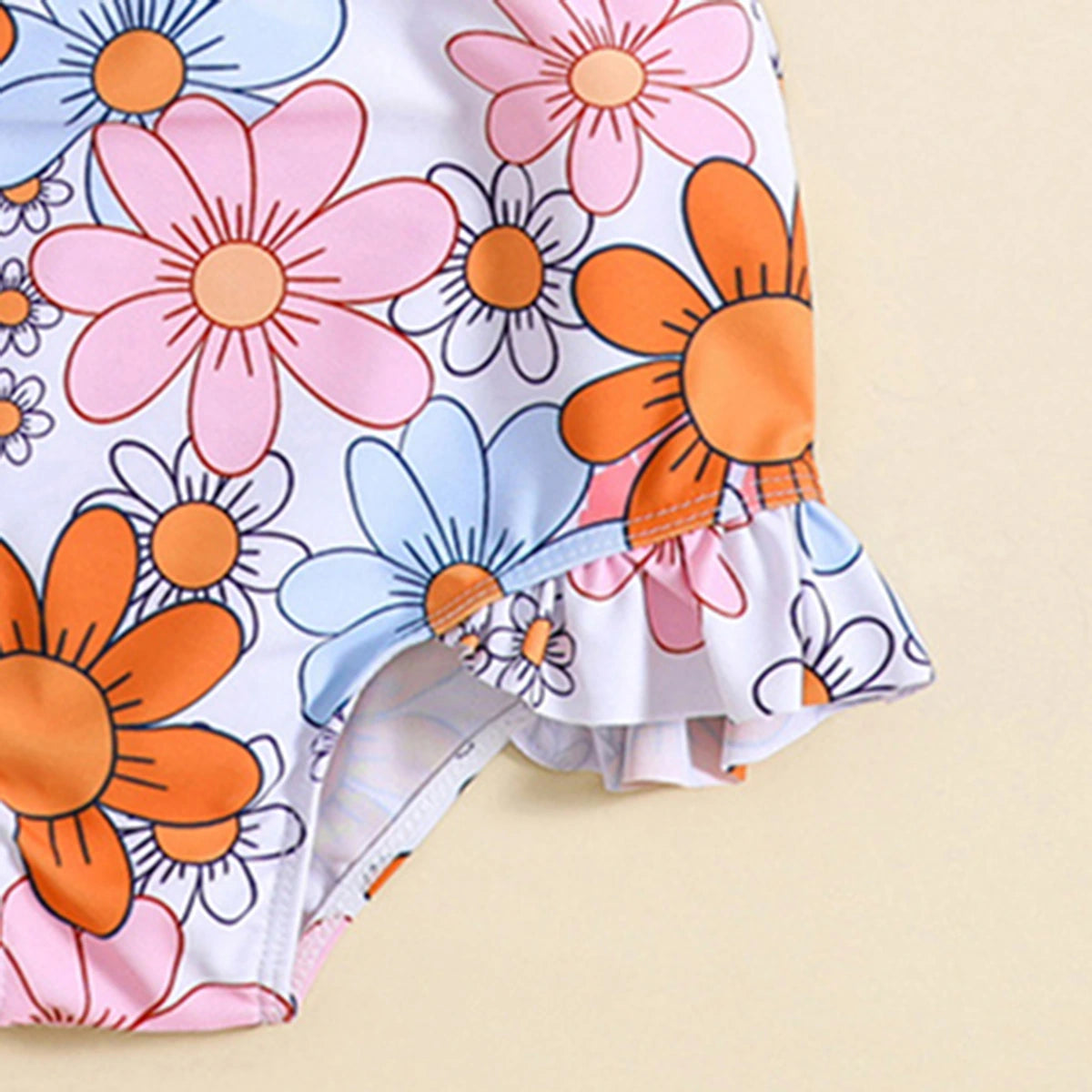 Girls Multicolor Floral Printed Peplum Top With Briefs Swimwear Sets Sets