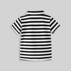 Boys Black Stripes Short Sleeves Polo T-Shirt With Shorts Set Sets
