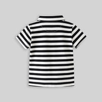Boys Black Stripes Short Sleeves Polo T-Shirt With Shorts Set Sets