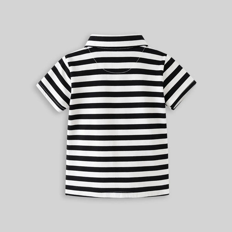 Boys Black Stripes Short Sleeves Polo T-Shirt With Shorts Set Sets
