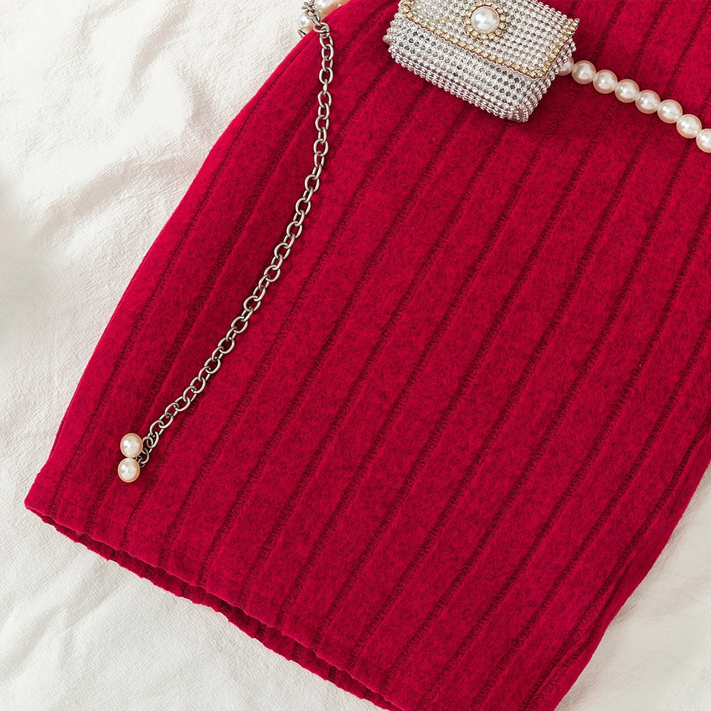 Girls Maroon Ribbed Sleeveless Bodycon Dress With Shrug Casual Dresses