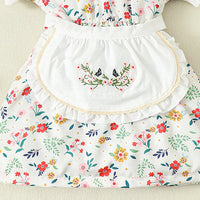 Girls White Floral Print Puff Sleeve A-Line Dress Casual Dresses