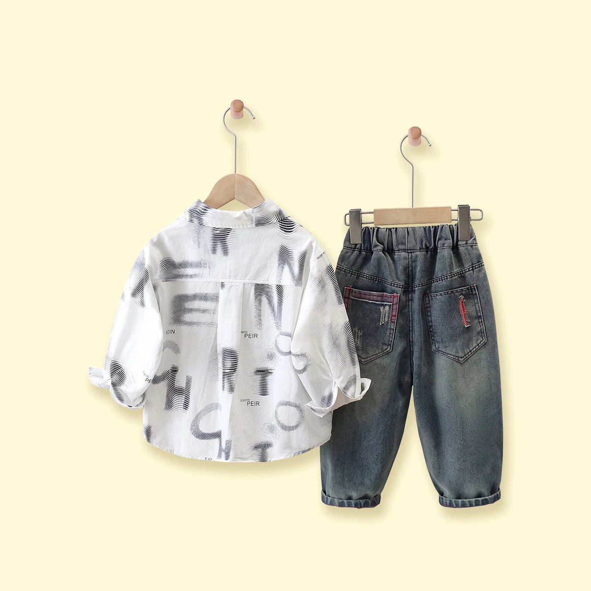 Boys White Typographic Shirt With Denim Pants Sets 2 pc. Sets