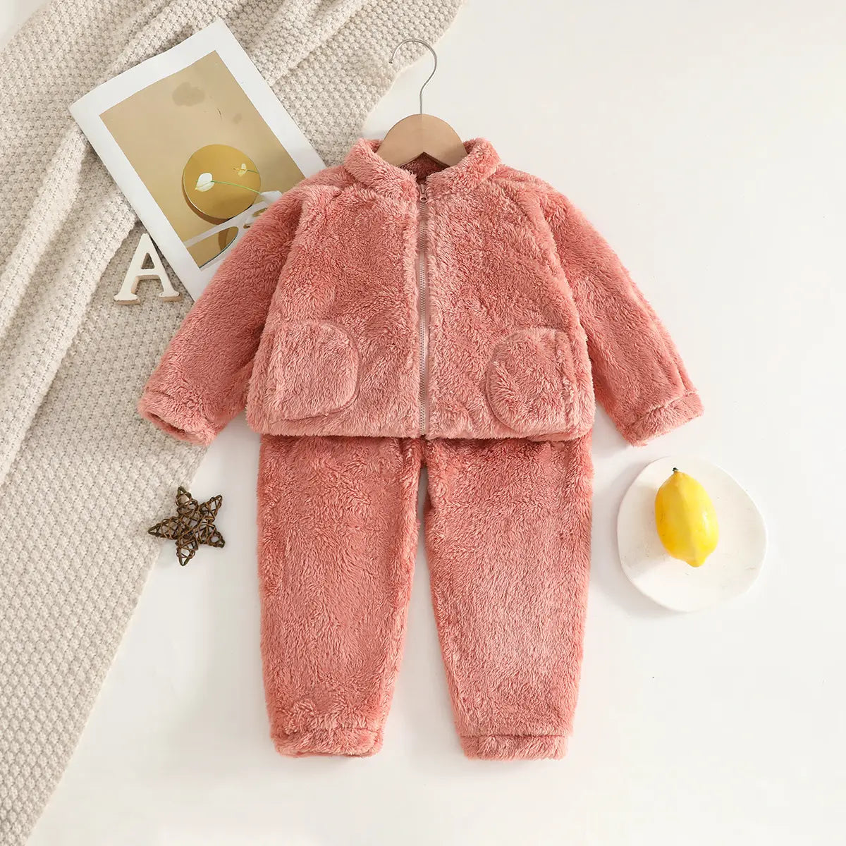 Girls Pink Polar Fleece Zipper Jacket With Jogger Co-ord Sets Sets Pink 1-2 Y