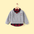 Boy Grey Faux Layered V-Neck Plaid Collared Sweater Sweaters & Cardigans Grey 1-2 Y