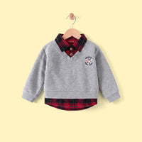 Boy Grey Faux Layered V-Neck Plaid Collared Sweater Sweaters & Cardigans Grey 1-2 Y