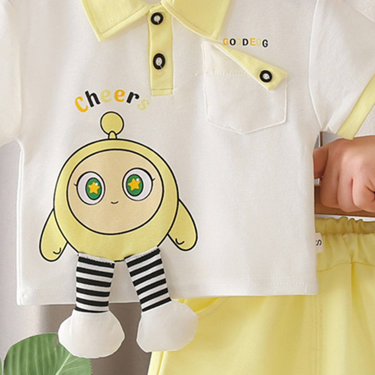 Boys Yellow Cartoon Printed Applique Short Sleeves Polo T-Shirt With Shorts Set 2 pc. Sets