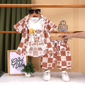Boys Brown Tropical Print Checked Shirt With T-Shirt And Shorts Sets 3 pc. Sets Brown 6-12 M